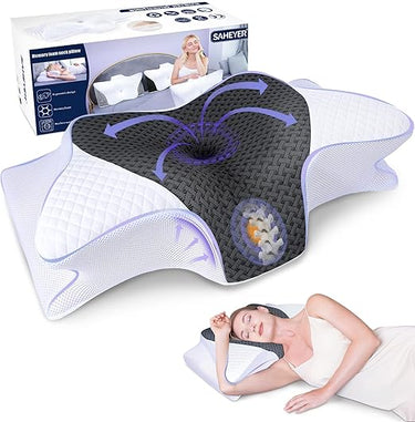 SAHEYER Almohada Cervical Ergonómica, Almohada Ortopédica para Dormir de Lado Almohada de Espuma con Memoria para Apoyar el Cuello Almohada para Dormir de Lado para Aliviar el Dolor, 60x35,5x13/10CM